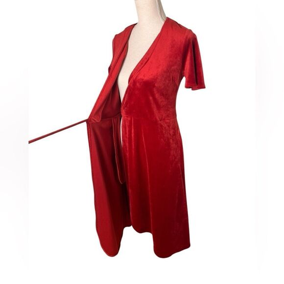 Marine Layer Viola Velour Wrap Dress - Red Dhalia XS - Picture 5 of 7